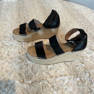 ANTONIO MELANI Black and Cream Espadrille Platform Sandals